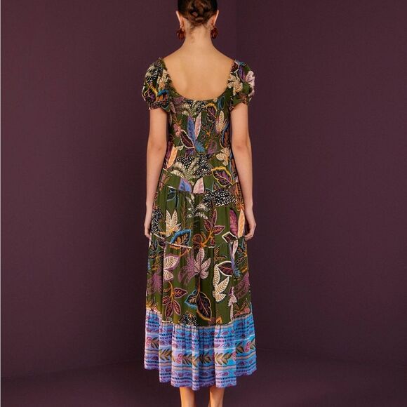 Farm Rio Green Wild Jungle Corset Midi Dress – Size M - Picture 2 of 4